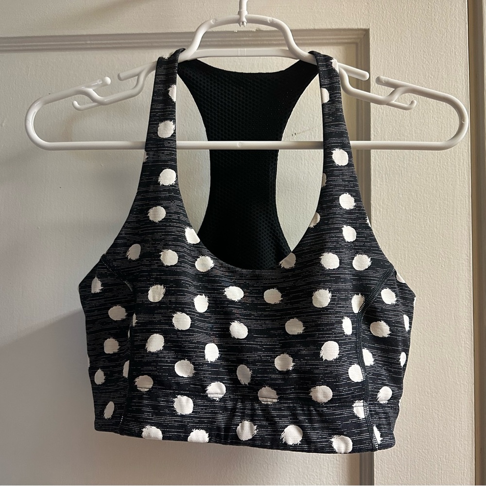 Outdoor Voices black & white polka dot sports bra, size medium